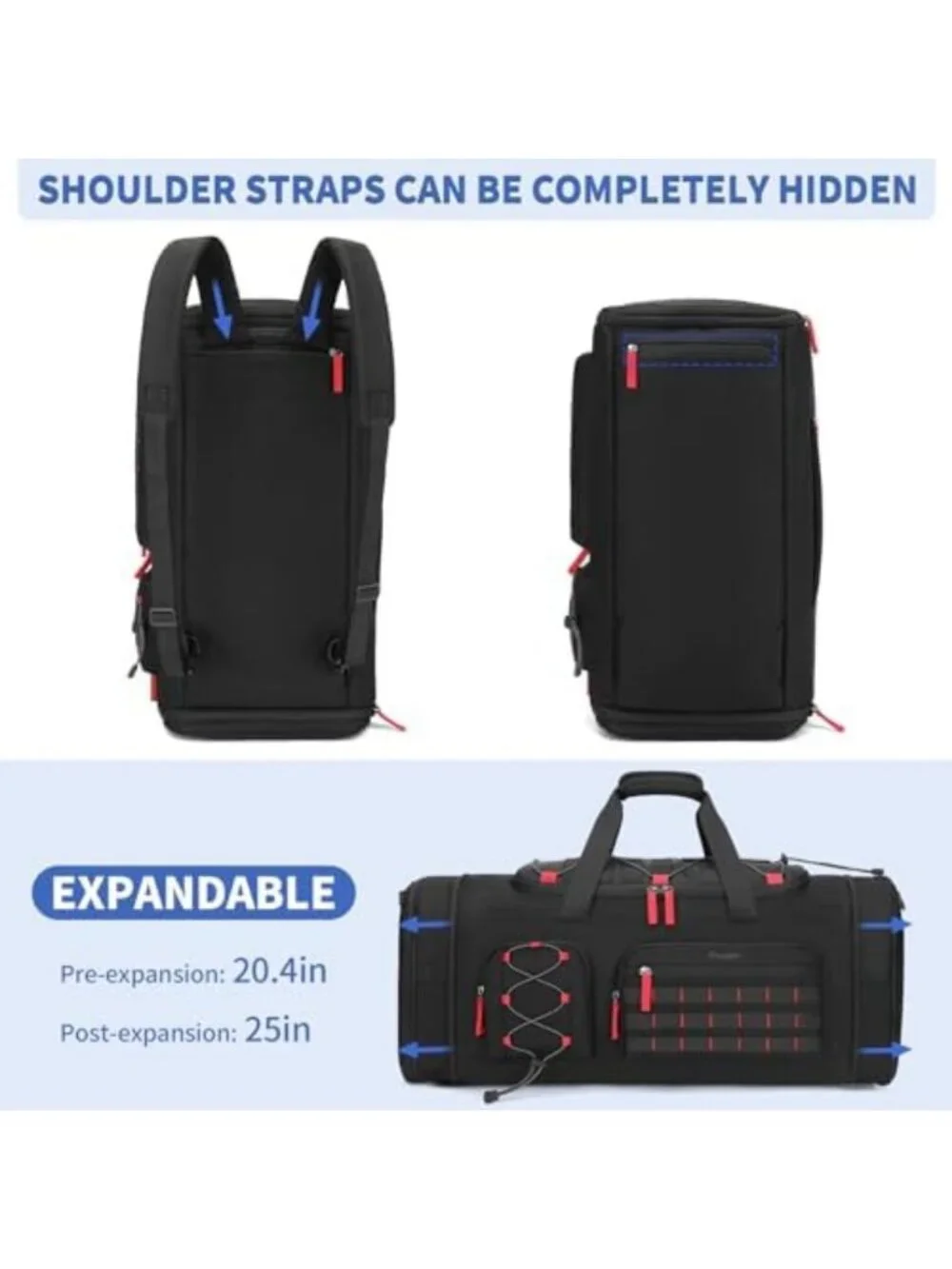 Expandable 45L-50L Sports Duffle Gym Bag for Men & Women - Versatile Travel Tote